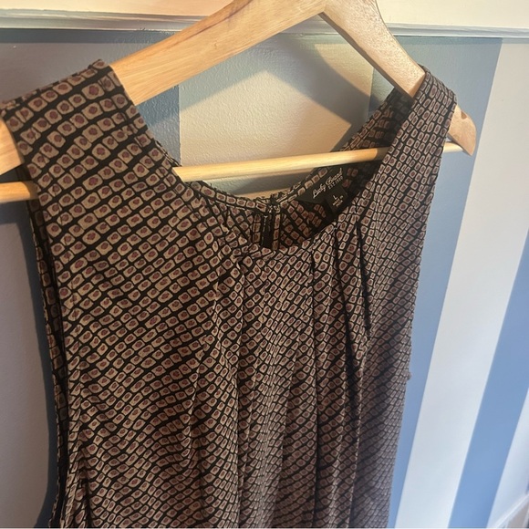 Lucky Brand Purple Black Ditsy Diamond Sleeveless Boho Pocket Dress L - Picture 2 of 10